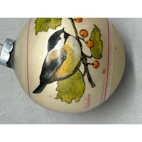Chickadee Christmas Ornament 1976 Glass Bulb Bird & Berries Design Used READ - Picture 3 of 6